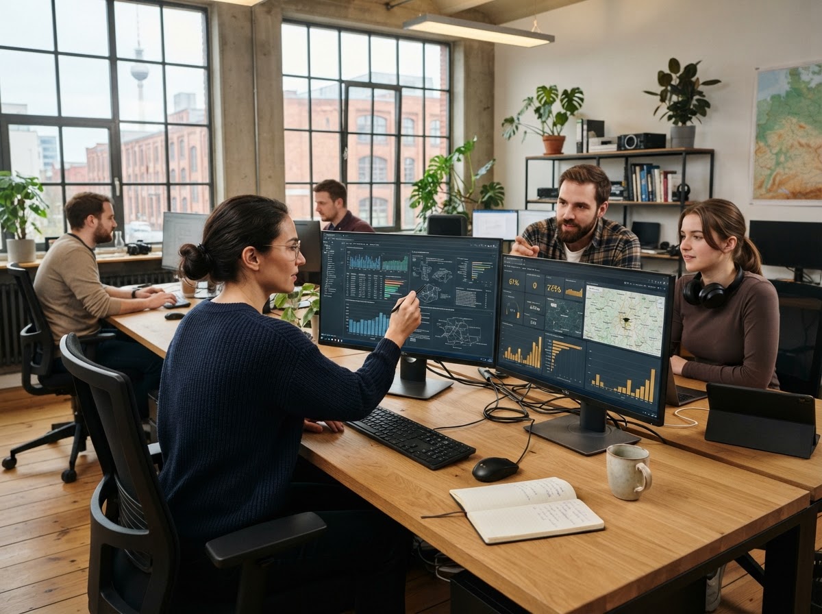 NoravionQuatro Team bei der Arbeit mit der Plattform